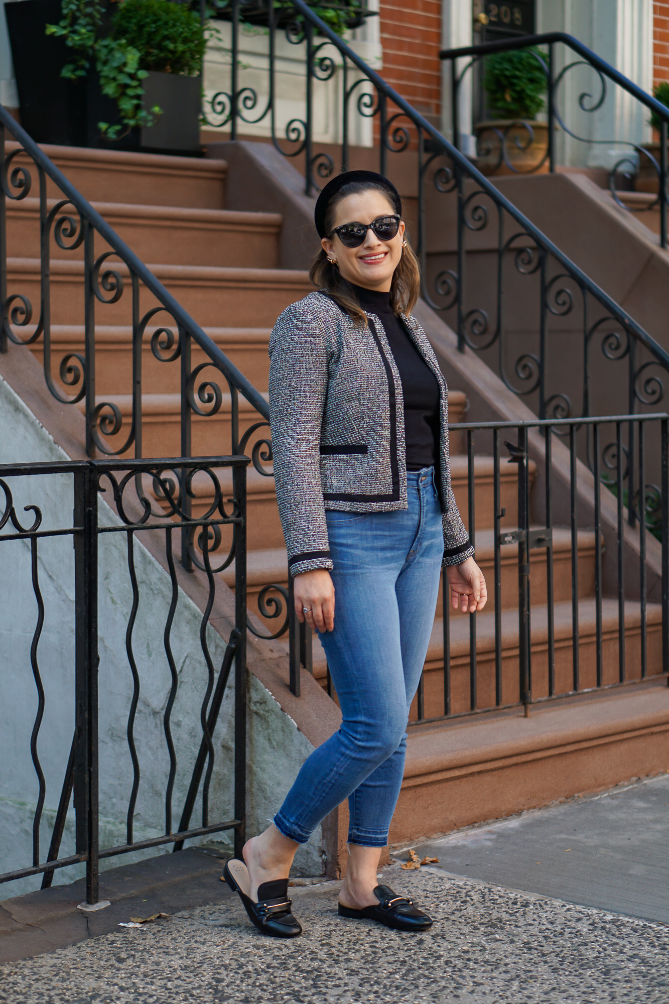 Tweed blazer and jeans